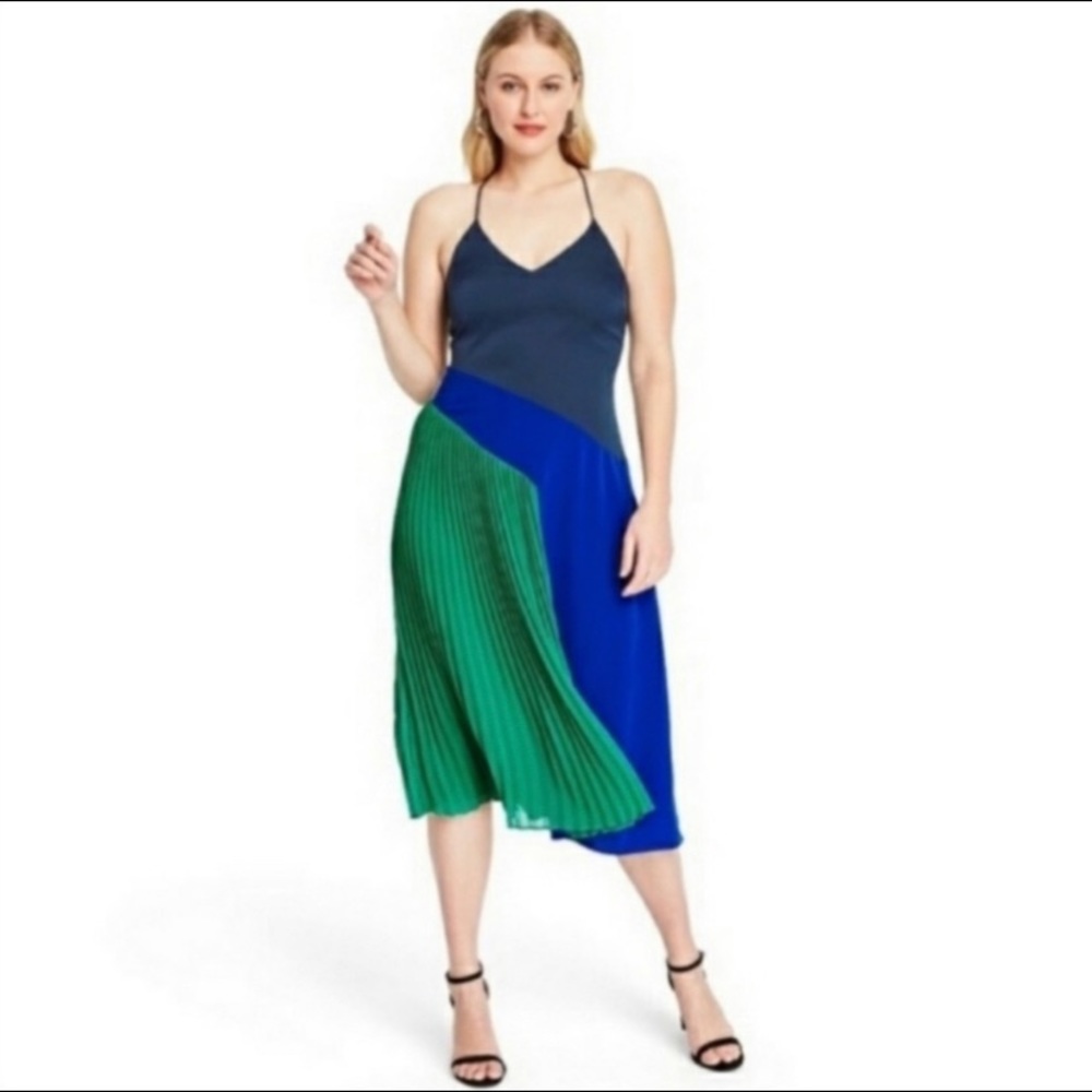 Target x Cushnie Pleated Blue and Green Dress